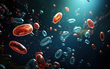 Medical scientific illustration with various colorful cells and microorganisms