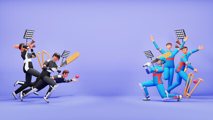3D Participating Cricket Players Team Of New Zealand VS Afghanistan And Copy Space On Blue Background.
