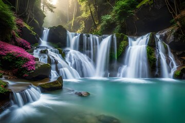 waterfall in the sea with beautiful flower