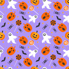 Halloween seamless pattern illustration with pumpkins and halloween ghosts
