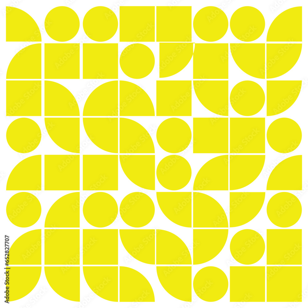 Poster abstract geometric pattern with circles and squares in yellow color. seamless vector background. vec