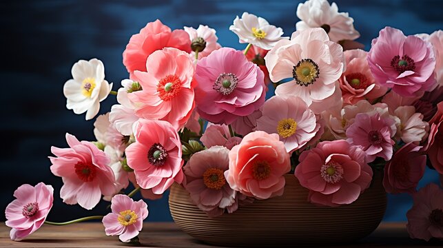 Colorful Spring Flowers on a Wooden Basket with Writing Space,Happy Wishes Background Wallpaper