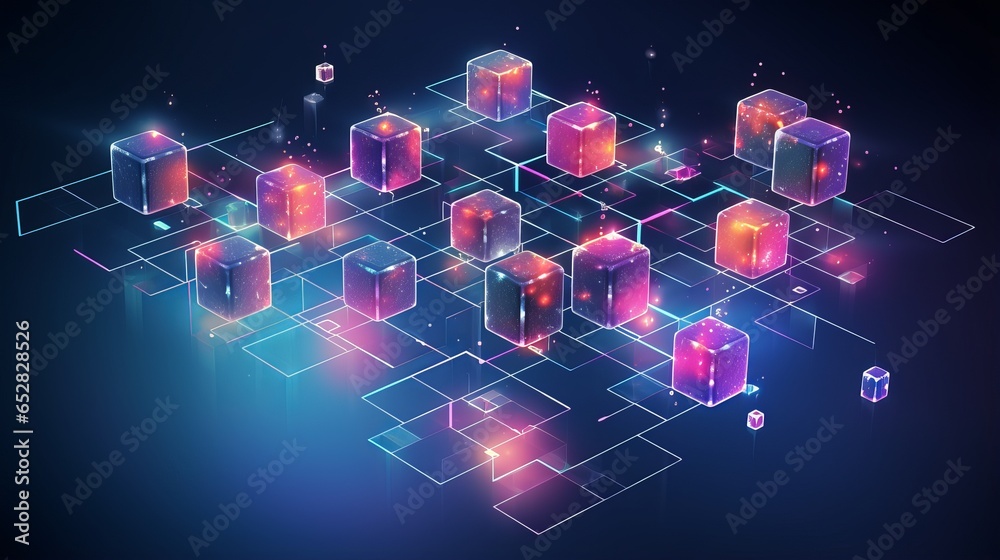 Aufkleber isometric blockchain connection: digital blocks forming crypto chain - abstract technology backgroun