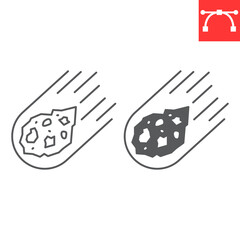 Asteroid line and glyph icon, cosmos and comet, meteorite vector icon, vector graphics, editable stroke outline sign, eps 10. © amin268