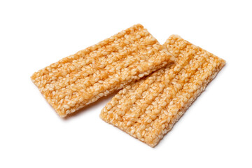 Pair of sesame snaps isolated on white background close up