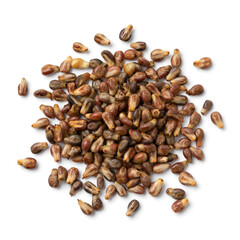 Heap of grape seeds isolated on white background close up