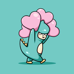 Cute dinosaur t rex cartoon bring loves. Cute dragon cartoon vector illustration isolated background illustration vector