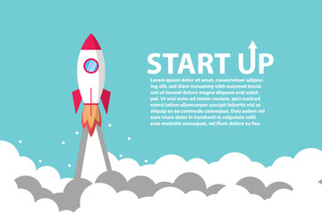 Rocket flying over cloud,Rocket launch. Business startup concept.