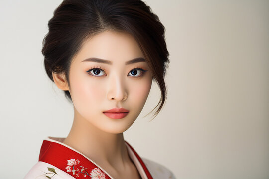 Generative AI photography of young asian charming japanese woman in a traditional kimono