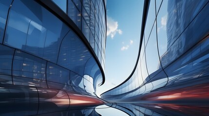 Low angle view of futuristic architecture, Skyscraper of office building with curve glass window,