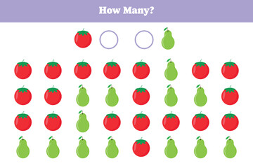How many are there? Educational math game for kids. Printable worksheet design for preschool, kindergarten or elementary kids.