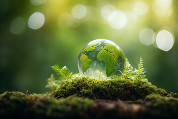 Picture of a green planet earth day nature environment climate change awareness generative AI - obrazy, fototapety, plakaty