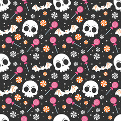 Halloween candy and skull pattern. Halloween seamless pattern