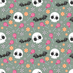 Halloween pattern background with halloween candy and skull