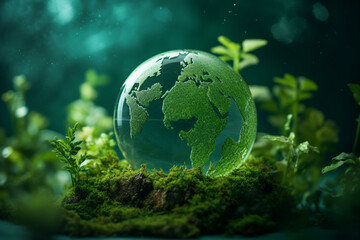 Obraz na płótnie Canvas Picture of a green planet earth day nature environment climate change awareness generative AI
