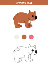 Color cute cartoon wombat. Worksheet for kids.