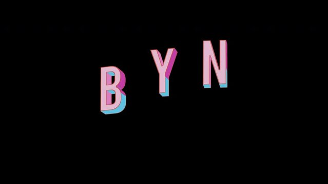 Bright letters jump merrily in the inscription BYN ISO code currency. Retro. Alpha channel black. Looped from frame 120 to 240, Alpha BW at the end