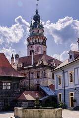 Fototapeta premium Stunning view of Cesky Krumlov Castle tower in the Czech Republic