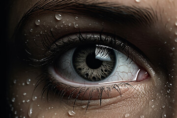A close-up of a person's tearful eyes, conveying a deep sense of sadness and vulnerability - obrazy, fototapety, plakaty