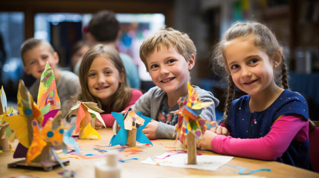 Group of сhildren in arts and crafts classes