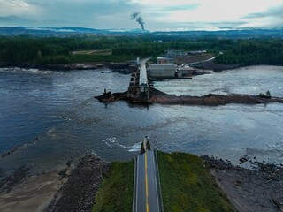 Destruction of the dam in Braskereidfoss, Norway after the storm 