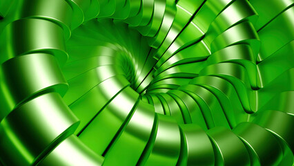 Green and yellow twisted tunnel. Design. A moving twisted pigtail made in 3d format that moves inwards.