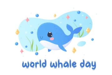 Store enrouleur Baleine world whale day. Postcard, whale holding the earth. Tshirt print, baby.