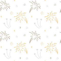 Fototapeta na wymiar Cute line doodle firework seamless pattern. Vector . Holiday event design. Christmas salute.