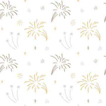 Cute line doodle firework seamless pattern. Vector . Holiday event design. Christmas salute.