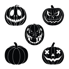 Set of spooky pumpkin silhouettes isolated on white background