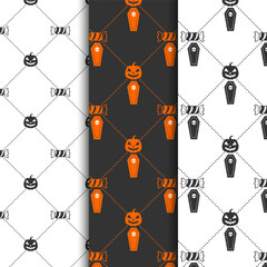 Halloween patterns collection with halloween candy skull and witch hat