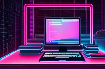 illustration of a pc in a technological environment