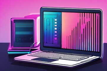 illustration of a notebook and a pc tower in the background