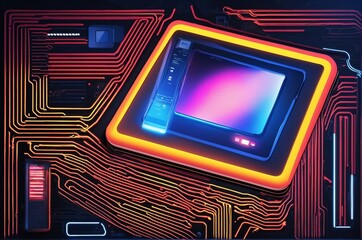 illustration with a technological design - entering a digital world