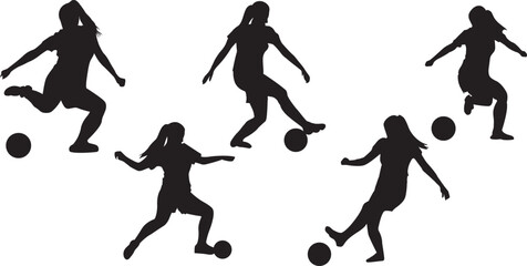 A young woman playing soccer silhouette vector
