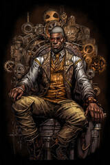 Fototapeta premium Steampunk Man in Graphic Novel Style. Generative AI. A digital illustration of a steampunk man in a comic book, graphic novel art style.