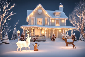 Christmas houses with beautiful decor. Generative Ai