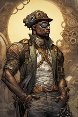 Steampunk Man in Graphic Novel Style.  Generative AI.  A digital illustration of a steampunk man in a comic book, graphic novel art style.