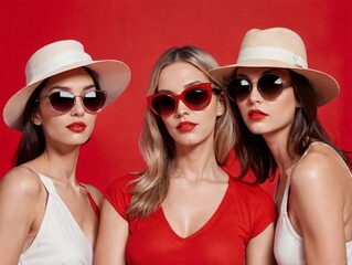 Three Women Wearing Sunglasses And Hats