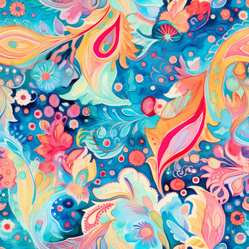 The paisley persian repeat seamless pattern background in watercolor and acrylic style