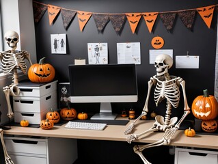 A Skeleton Sitting On A Desk