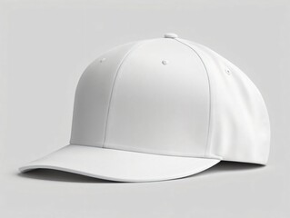 A White Baseball Cap On A Gray Background