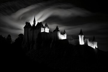 A Castle With A Dark Sky In The Background