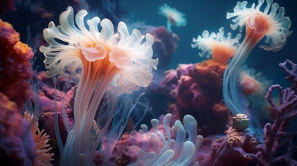 Fototapeta na wymiar Underwater photography of a colorful coral reef with sea anemones
