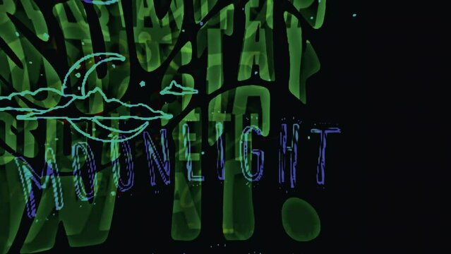 Fast flashing animation of random text in retro color effect and black background