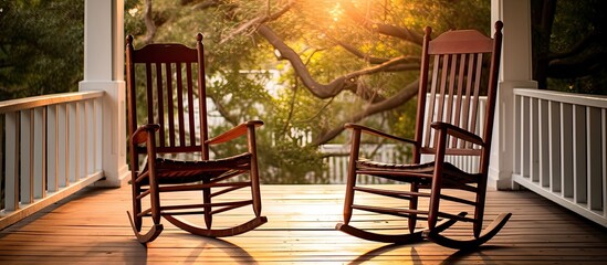 Rocking chairs on the porch the charm of the South - obrazy, fototapety, plakaty