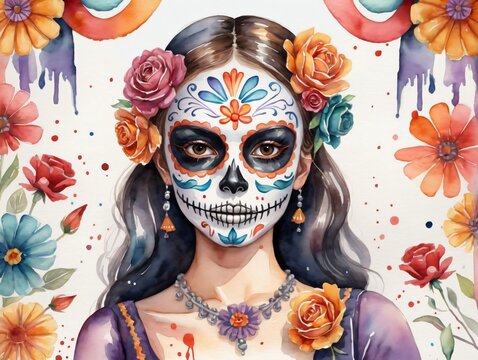 A Woman With A Sugar Skull Face Paint By Numbers