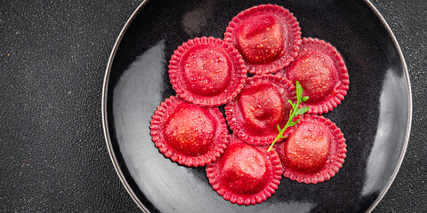ravioli beetroot red pasta beet food plat appetizer meal food snack on the table copy space food background rustic top view