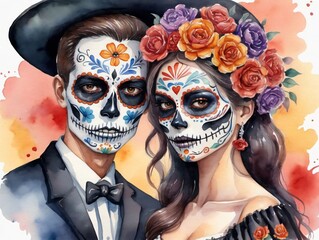 A Couple In Day Of The Dead Makeup