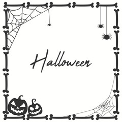 Decorative halloween bone skull frame with creepy tree branch